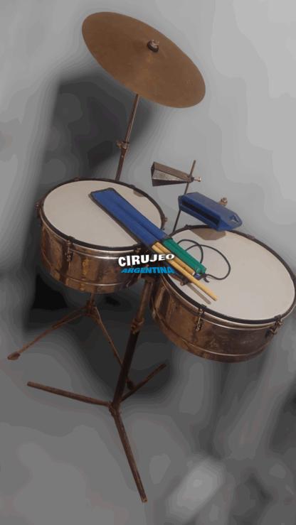 Timbal Latino Xs 13-14 + Base + Campana + Jamblock Rojo-azul